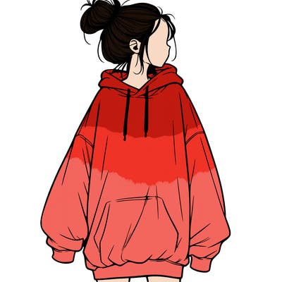 realistic girl with a oversized sweatshirt on and a bun