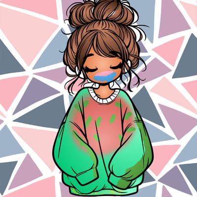 girl with baggy sweatshirt and messy bun
