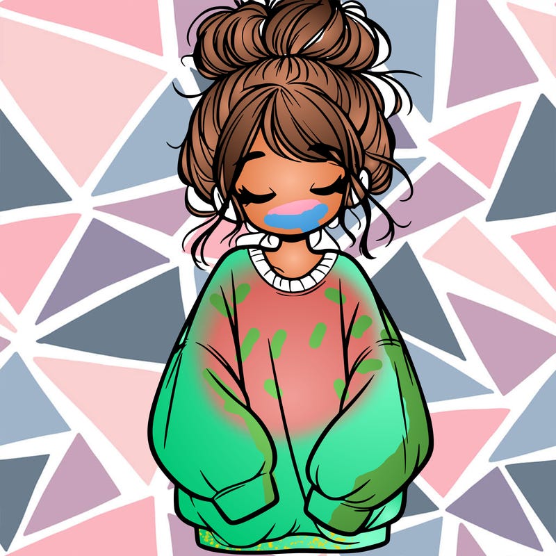 girl with baggy sweatshirt and messy bun