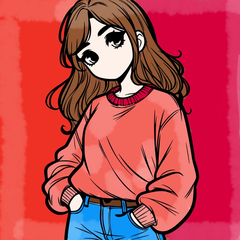 one very realistic girl wearing sweatshirt and jeans