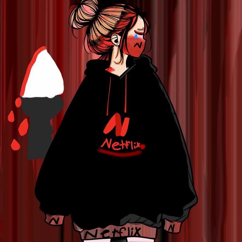 realistic girl with a oversized sweatshirt on and a bun