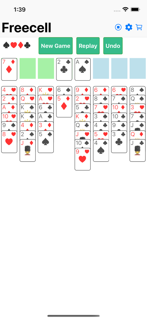 eGamer - A mobile screenshot of the Freecell solitaire card game in the eGamer app
