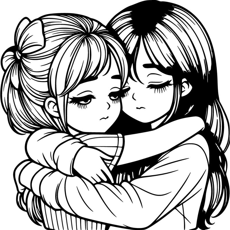 two girls hugging realistic