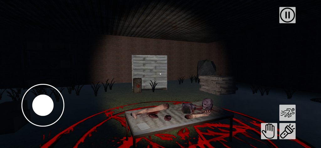 Haunted House: Escape Room - Une scène de jeu d'horreur sombre représentant des parties de corps coupées sur une table au-dessus d'un cercle rituel rouge dans un sous-sol