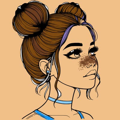 realistic girl with buns on the top of her head