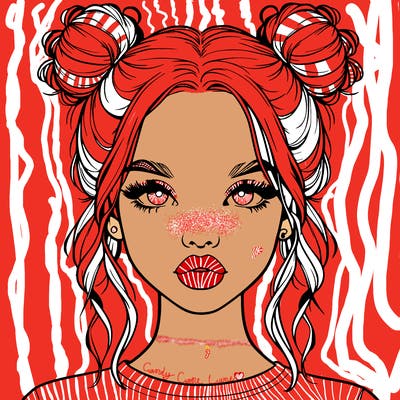 realistic girl with two buns in hair and lips