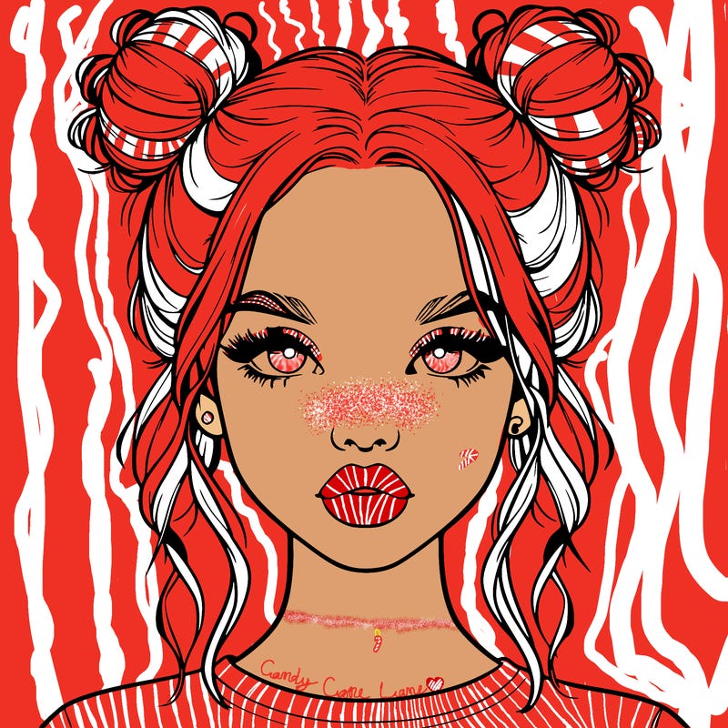 realistic girl with two buns in hair and lips