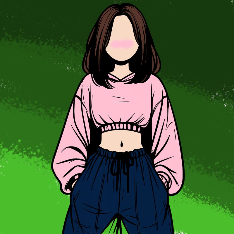realistic girl faceless with baggy pants and a crop top