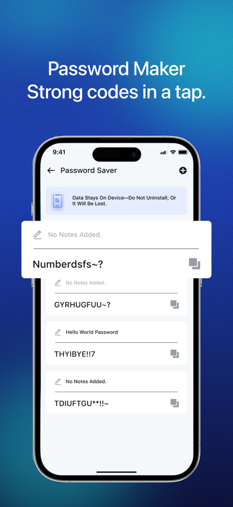 Secure Cleaner: Clean & Safe - iPhone screen showing the Password Maker feature in the Secure Cleaner app with strong generated codes.