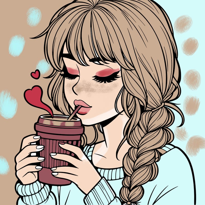 realistic girl drinking coffee