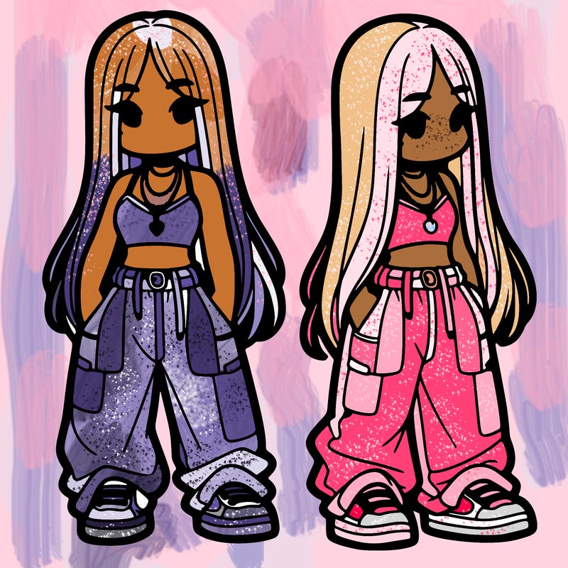 girl in baggy pants crop top and long hair