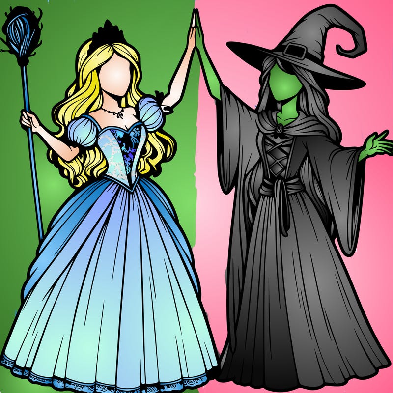 detailed realistic split of a princess and a witch