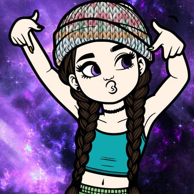 realistic teenage girl with braids and a beanie and crop top doing 🫶🏼