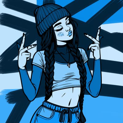 realistic teenage girl with braids and a beanie and crop top doing 🫶🏼