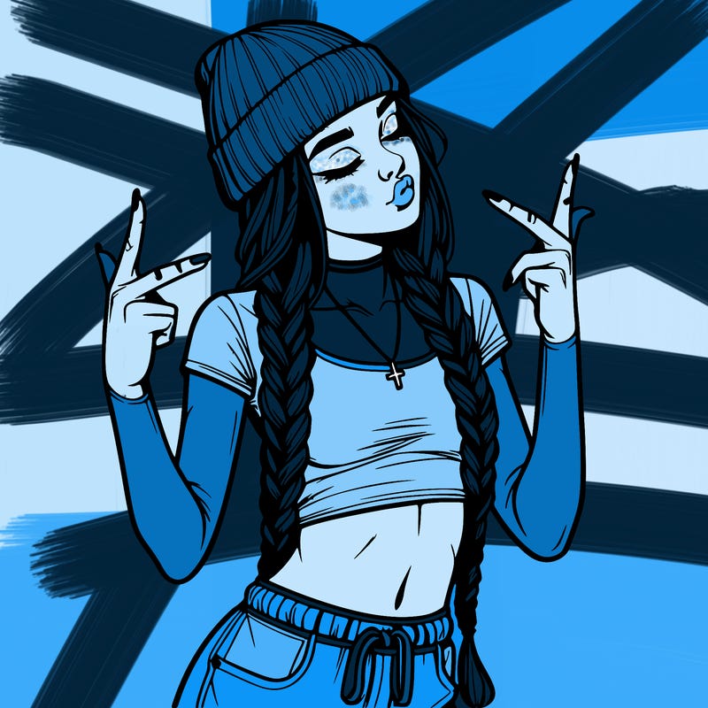 realistic teenage girl with braids and a beanie and crop top doing 🫶🏼