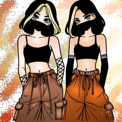 two girls with crop top with baggy pants