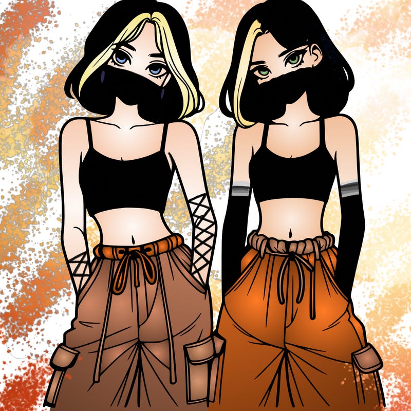 two girls with crop top with baggy pants