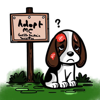 sad beagle with a sign next to it