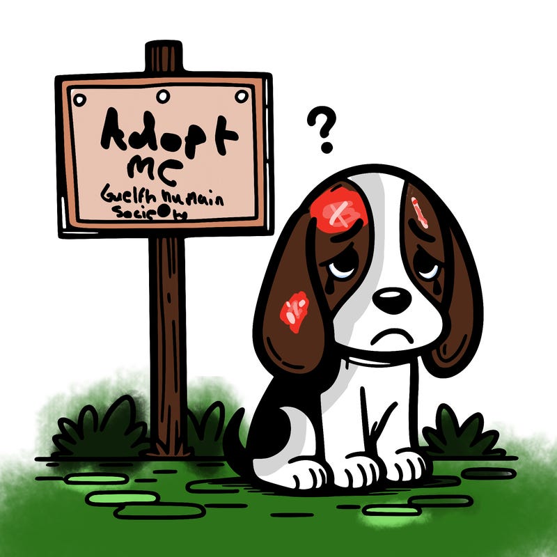 sad beagle with a sign next to it