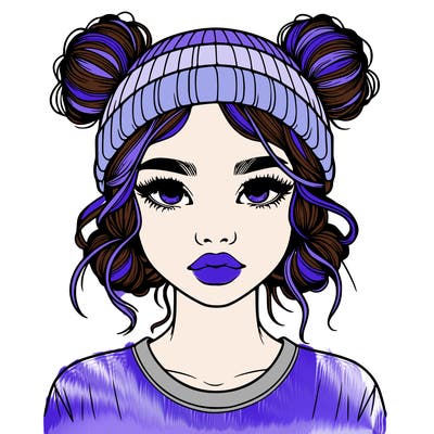 realistic girl with buns in her hair with a beanie on