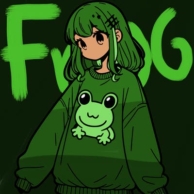 girl wearing frogging sweatshirt