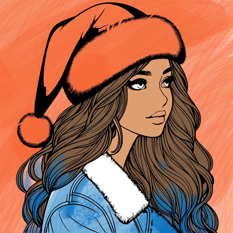 realistic girl in santa hat