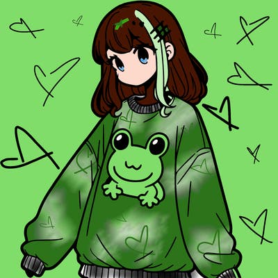 girl wearing frogging sweatshirt