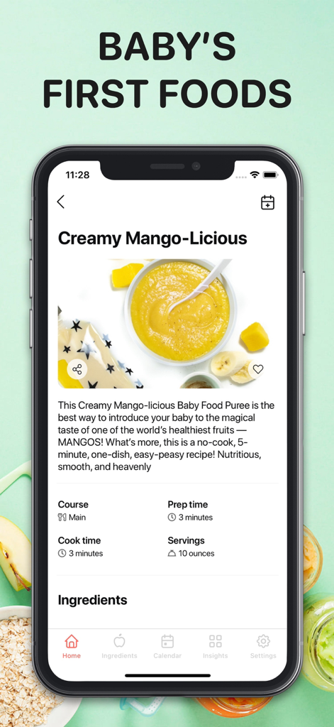BLW Meals: Baby Led Weaning - Creamy mango baby food recipe details screen in the BLW Meals app