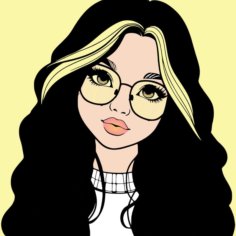 girl with long hair and freckles and glasses realistic