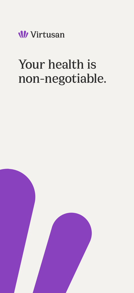 Virtusan: NSDR, 40 Hz and more - Virtusan app logo and slogan stating Your health is non-negotiable