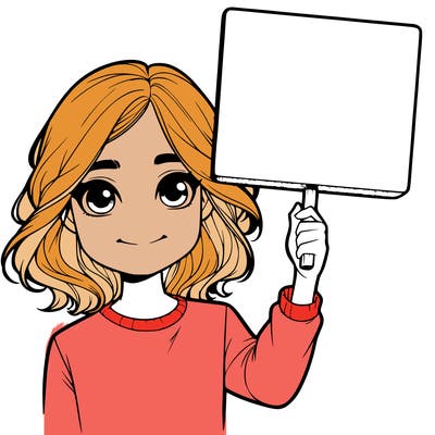 realistic girl holding up a sign