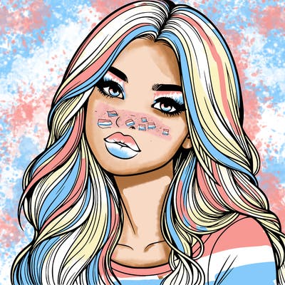 realistic girl with hair on her hair and lips