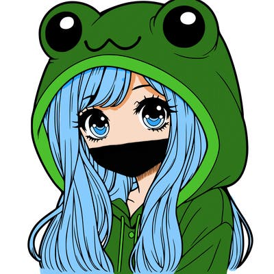a pretty girl wearing a frog hoodie portrait with long hair