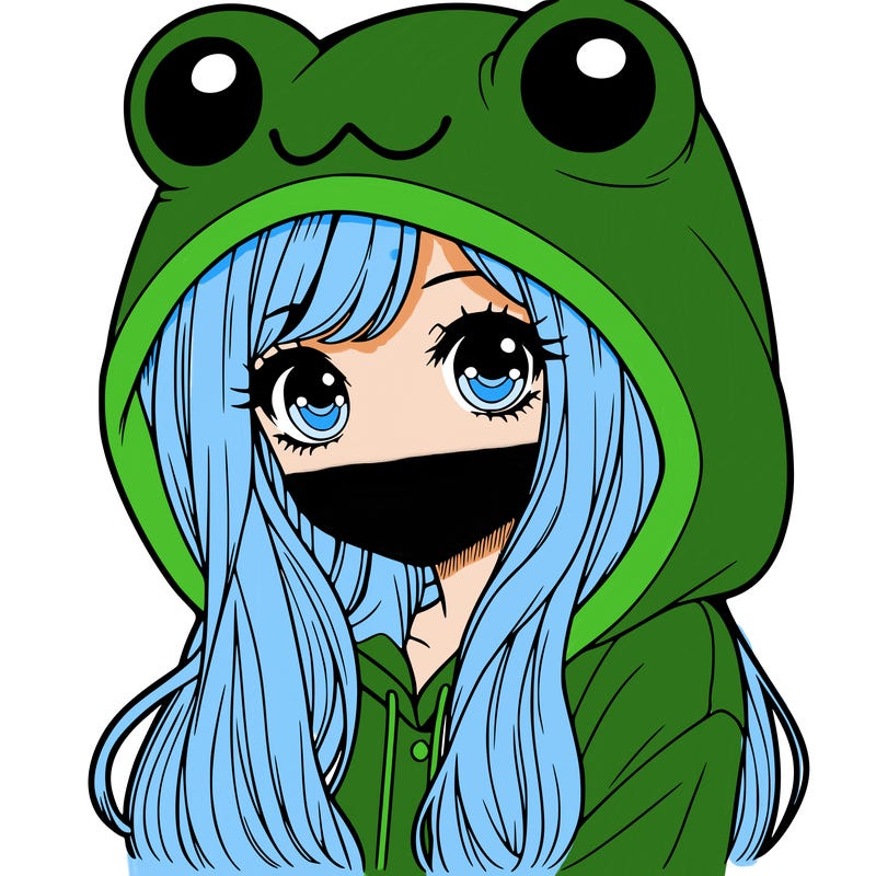 a pretty girl wearing a frog hoodie portrait with long hair