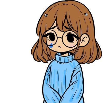 sad girl with glasses in a sweater