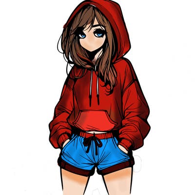 realistic girl in shorts and hoodie