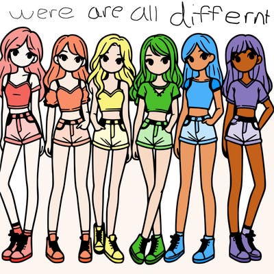 a group of girls wearing crop tops and shorts