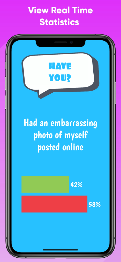 Confessions - Fun Party Game - Confessions party game screen showing real time voting statistics for a social question