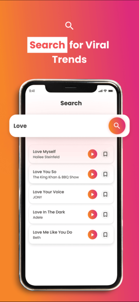 Écran de smartphone montrant la fonctionnalité de recherche de tendances virales dans l'application ReelTrends