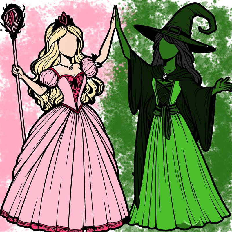 detailed realistic split of a princess and a witch