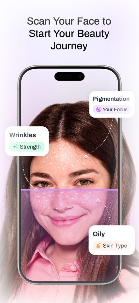 Glow AI Beauty Coach App führt einen KI-Gesichtsscan zur Hautanalyse durch