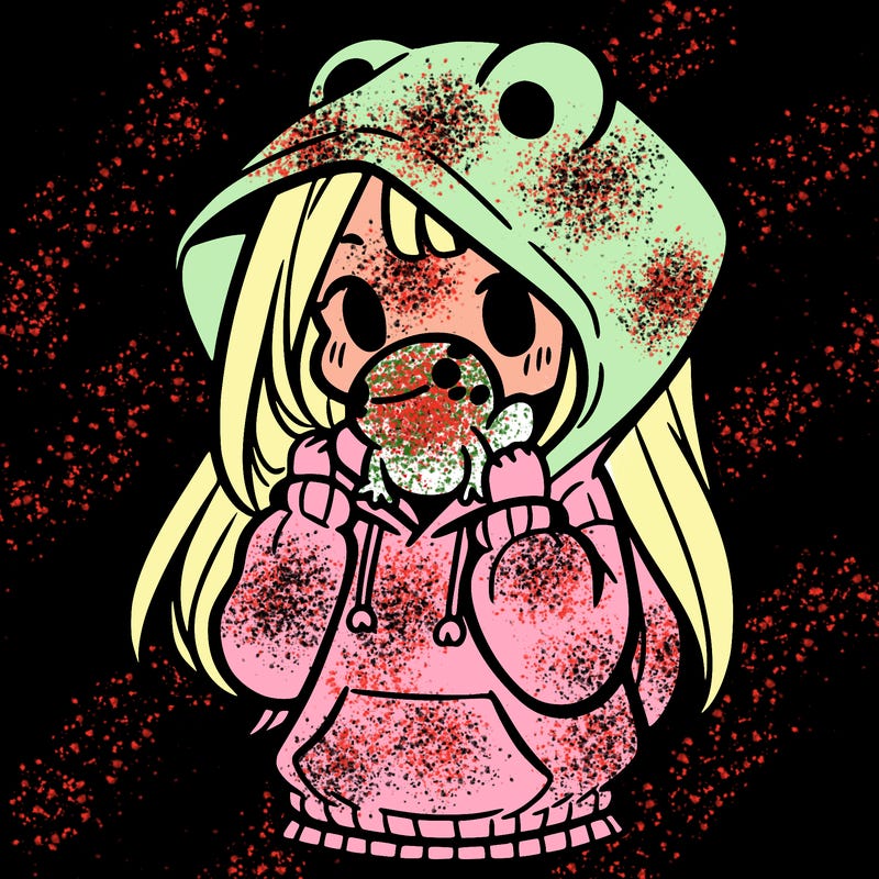 a girl holding a froggy hoodie