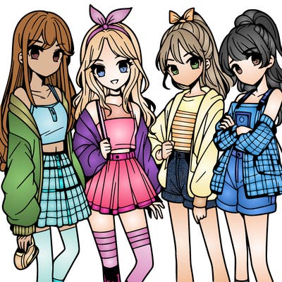 teen manga girls group of 4
