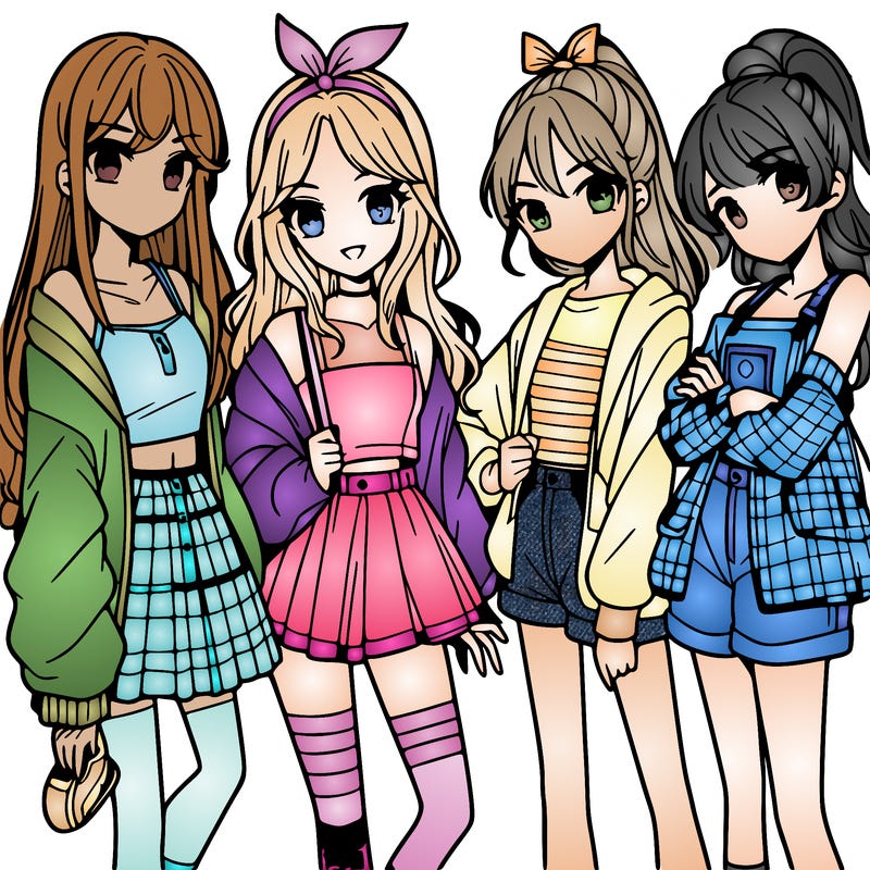 teen manga girls group of 4