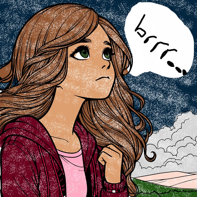 realistic girl looking at the sky