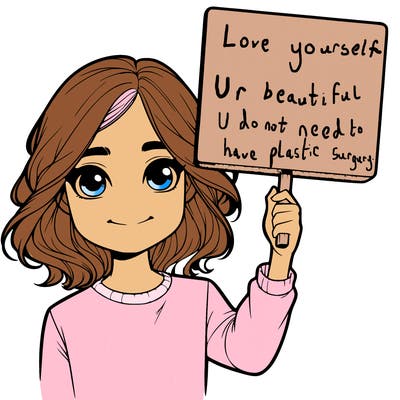 realistic girl holding up a sign