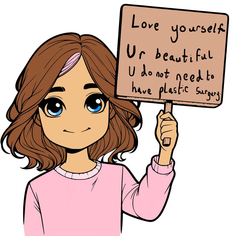 realistic girl holding up a sign