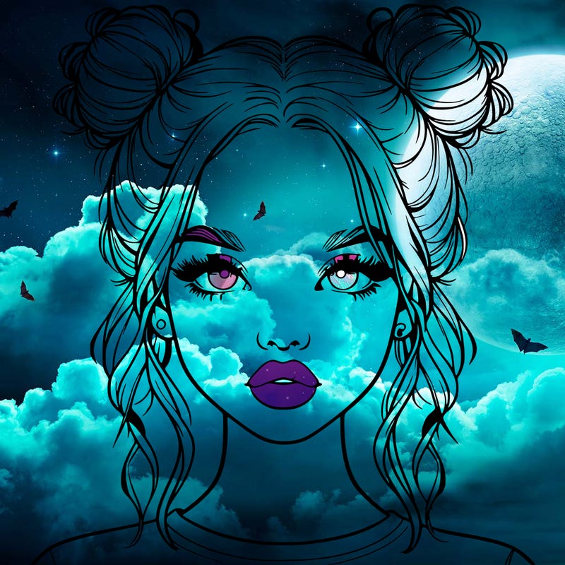 realistic girl with two buns in hair and lips
