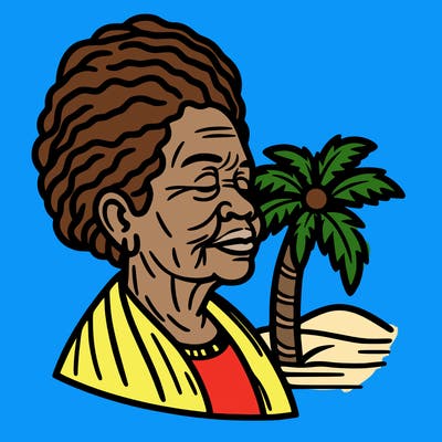 portrait of an old black woman with palm tree