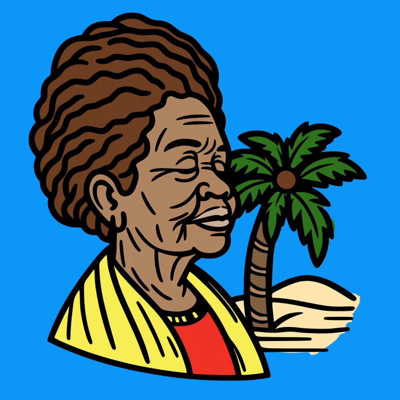portrait of an old black woman with palm tree